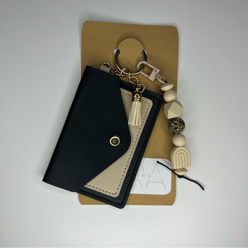 Black and Tan Key and Card Holder with Metal Detail